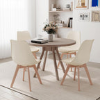 LSSBOUGHT Mid Century Modern Dining Chairs,Shell Lounge Plastic Side Chair with Soft Padded and Wooden Legs for Dining Room Living Room Bedroom Kitchen Set of 2 (Cream)