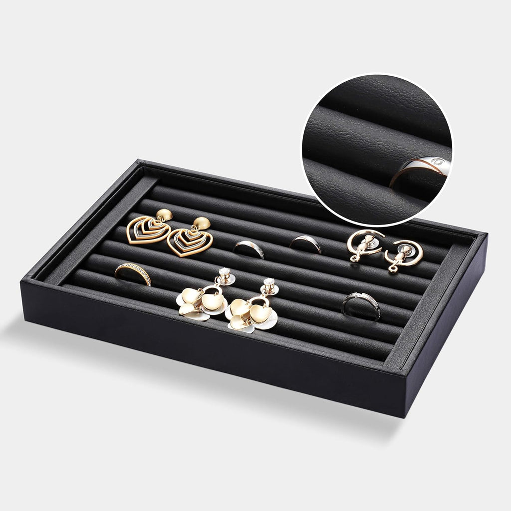 Velvet 7 Slots Ring Earrings Trays Showcase Display Jewelry Organizer (PU Leather)