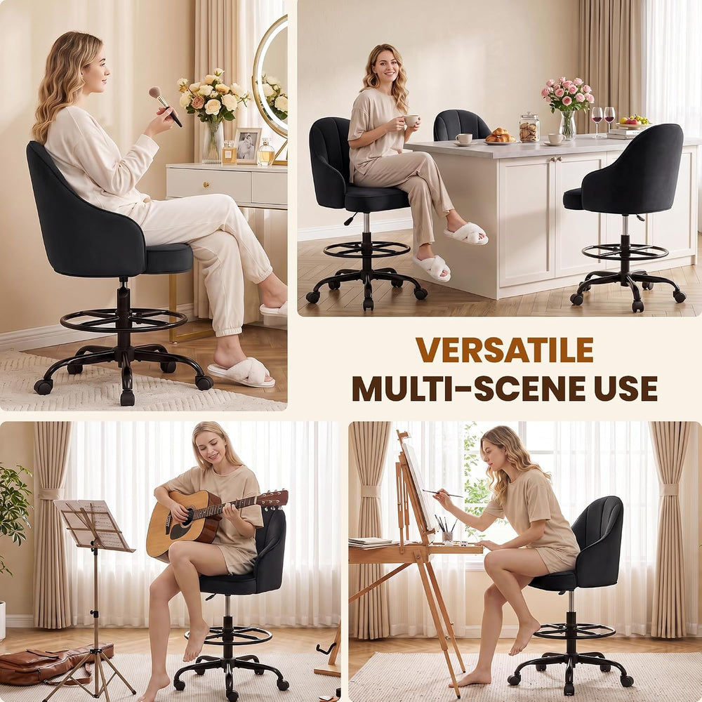 Drafting Tall Office Chair for Standing Desk, Velvet & Back Support