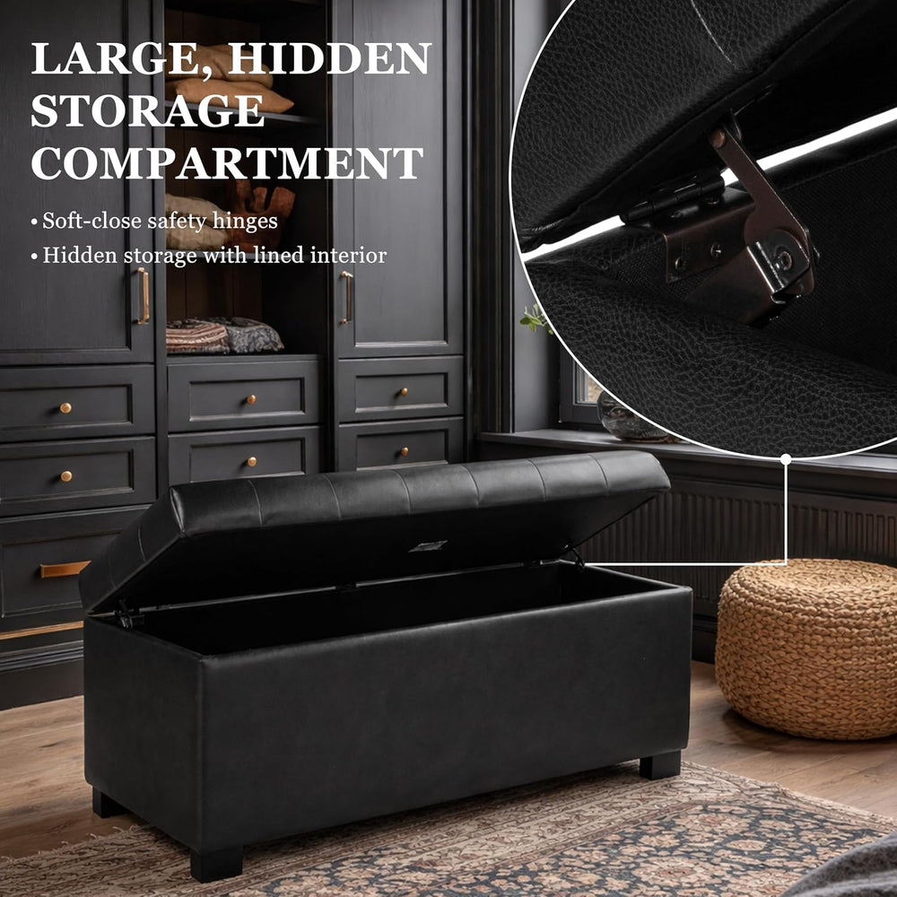Spatial Order 46" Tufted Storage Bench - Black Faux Leather