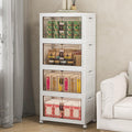 Storage Bins with Lids and Wheels, Collapsible Bathroom Storage Cabinet with Clear Doors, Plastic Stackable Closet Organizers and Storage Containers White 180 QT