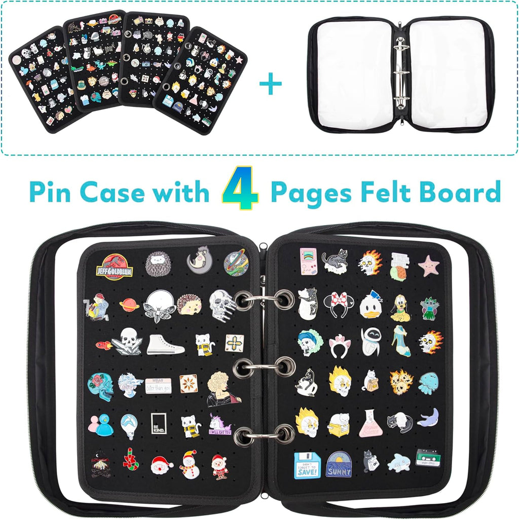 Enamel Pin Display Pages Pin Carrying Case, Pins Collection Storage Organizer Case, Travel Brooch Pin Display Bag (Pins Not Included)