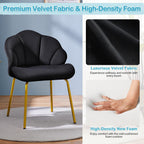 Yaheetech Flower Shape Vanity Chair with Petal Armrests, Black | Velvet Makeup Chair no Wheels with Golden Metal Legs, Modern Side Armchair with Back for Living Room/Bedroom/Home Office