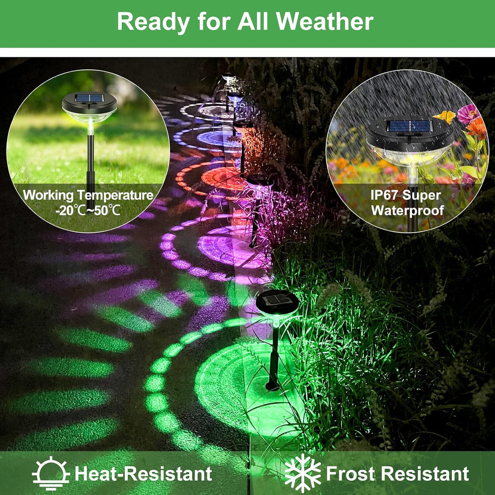 Bright Solar Pathway Lights 6 Pack,Color Changing+Warm White LED Solar Lights...