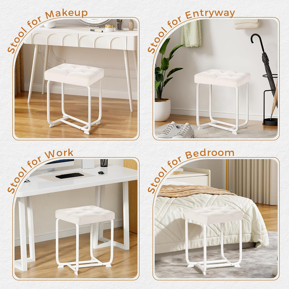 BEWISHOME White Vanity Stool Small Chair for Vanity KFD01W | Leather Makeup V...