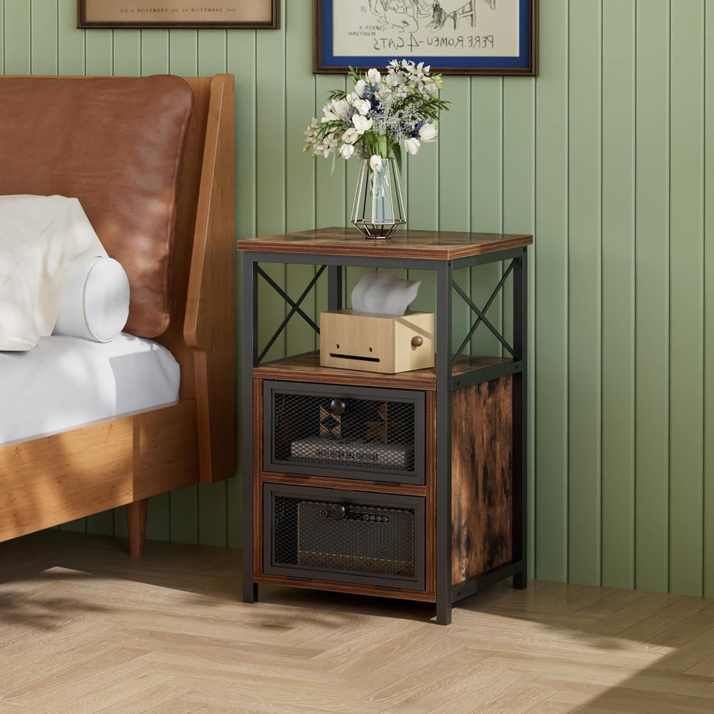 VECELO Nightstand Set of 2, End Table with Flip Drawer, Modern Night Stand fo...
