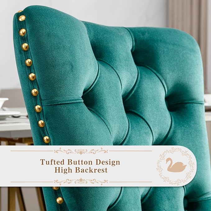 Velvet Upholstered Dining Chairs Set of 4, Modern Style Kitchen Side Chairs w...