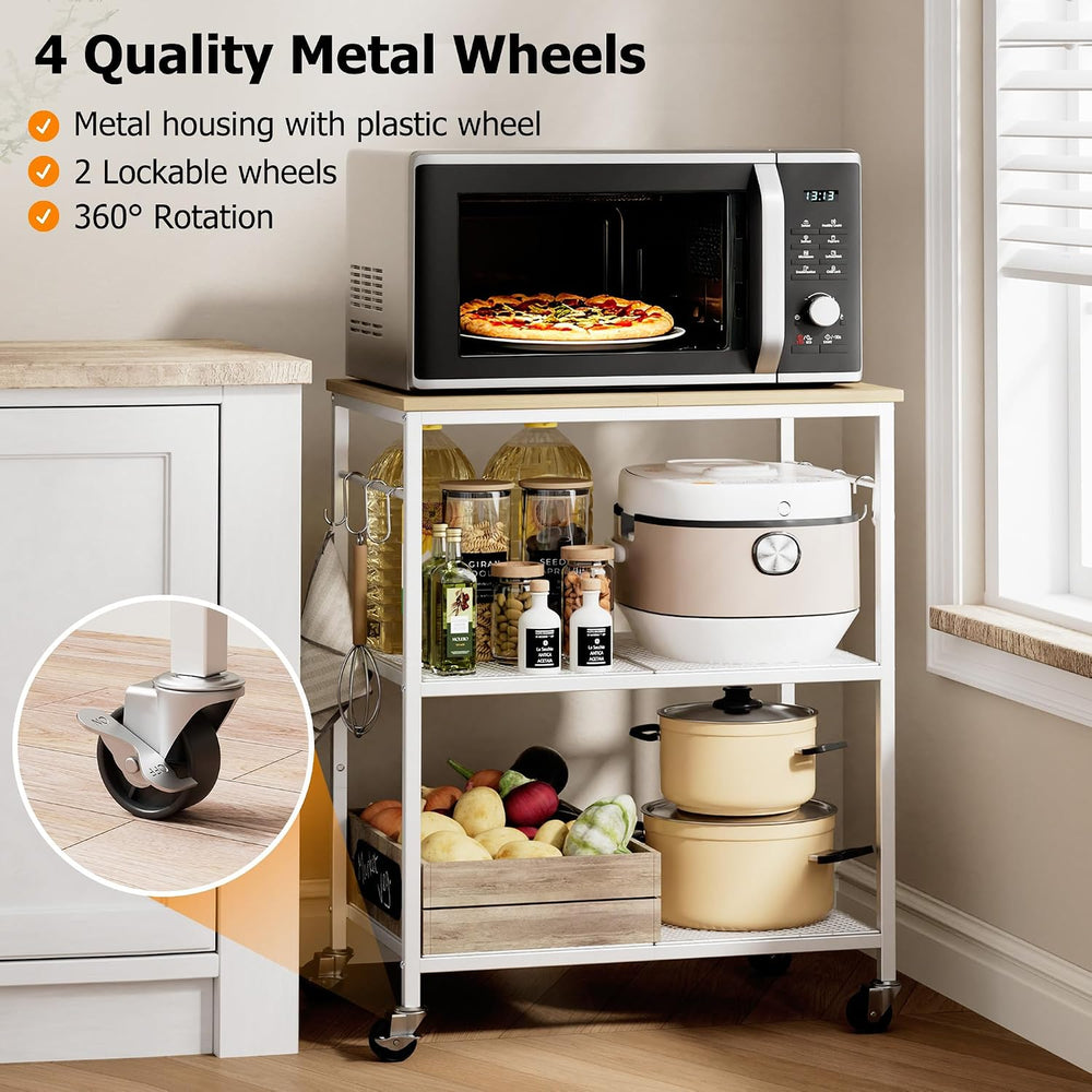 Homleke 3-Tier Rolling Kitchen Microwave Cart, Utility Cart | with Lockable W...
