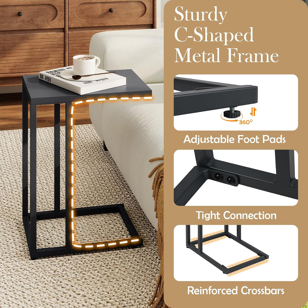 Tangkula C-Shaped End Table, Modern Small TV Tray with Metal Frame, Adjustabl...