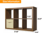 furtble Bookshelf with Storage Bin, 6-Cube Storage Organizer, Modern Wood Open Bookcase, Multifunctional Display Shelf for Living Room, Bedroom, Home Office, Classic Oak