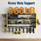 Tomorotec 4-Layer Wall-Mounted Power Tool Storage Rack, Heavy-Duty Steel Drill Organizer with Adjustable Shelves & Side Hooks for Toolbox, Easy Installation Garage & Workshop Storage (Yellow)