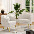 Velvet Accent Chair Set of 2, Barrel Armchair, Beige | Velvet Upholstery, Golden Metal Legs, Comfy Barrel Back, Modern Style, Living Room Bedroom Office