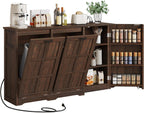 YITAHOME Kitchen Island with Power Outlet, 2 Tilt-Out Compartments | 2 tilt‑out compartments fit 13‑gallon trash bins. Adjustable shelf meets your storage demands