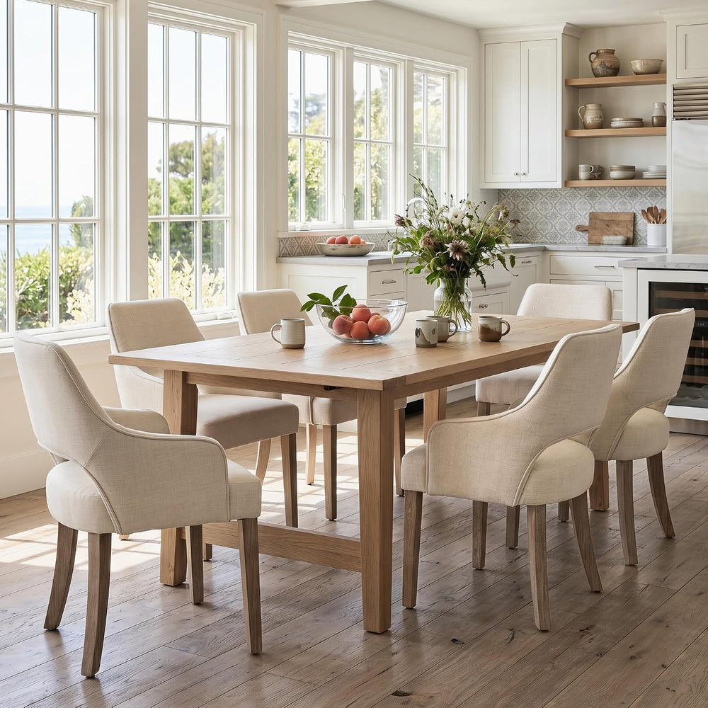 Dining Chairs Set of 6 Linen Upholstered Accent Kitchen Chair with Hollow Bac...