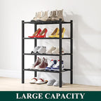 Smiry Shoe Rack, 4 Tier Small Bamboo Shoe Organizer, Stackable Free Standing Wooden Shoe Storage Shelf for Closet, Entryway, Front Door Entrance, Black