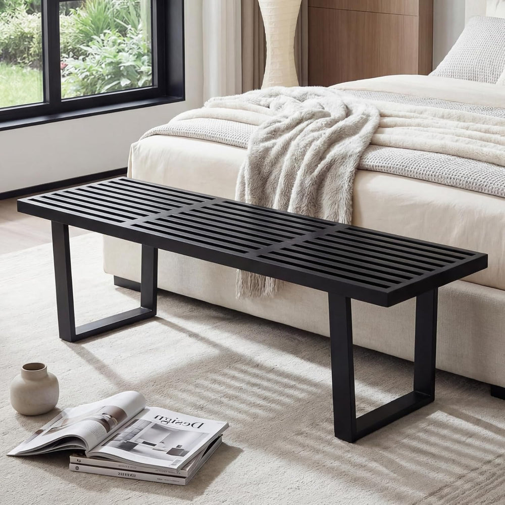 Wooden Dining Bench 55”Industrial Entryway Bench, Modern End of Bed Bench for...