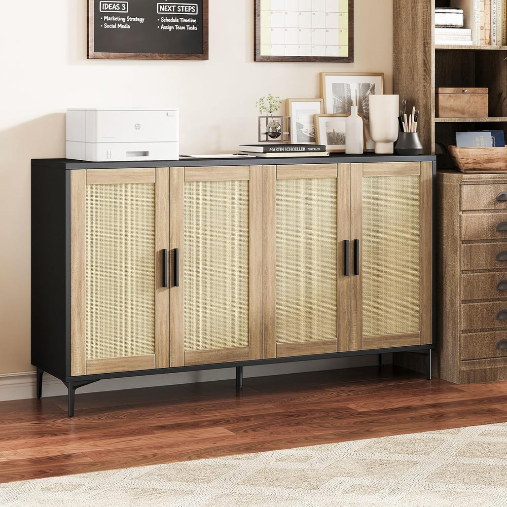 Luoxiao Sideboard Buffet Cabinet with Storage 48" Rattan Coffee Bar Boho...