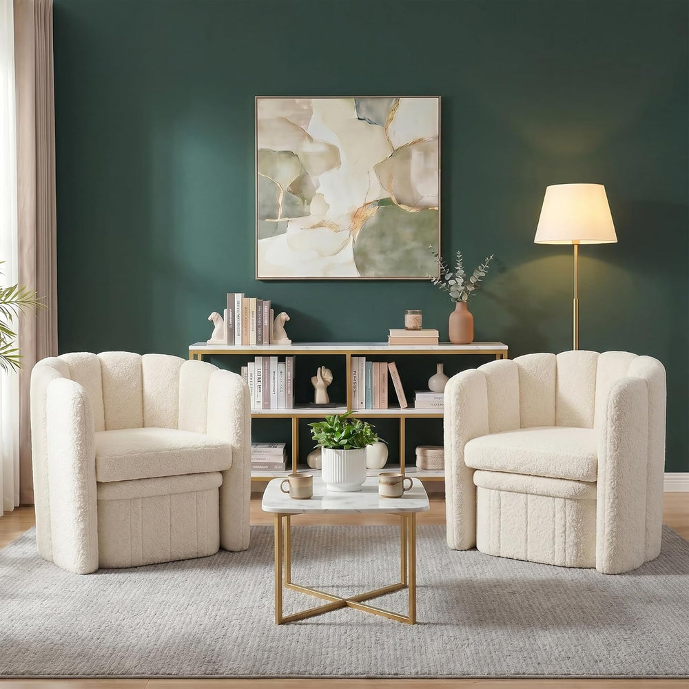 Homkdom Barrel Accent Chair with Storage Ottoman, Teddy Fleece Shell Back, Er...