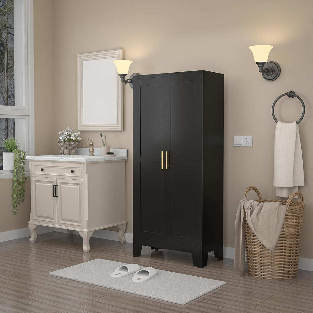 winiowa Pantry Cabinet with Doors and Adjustable Shelves, Metal Kitchen Stora...