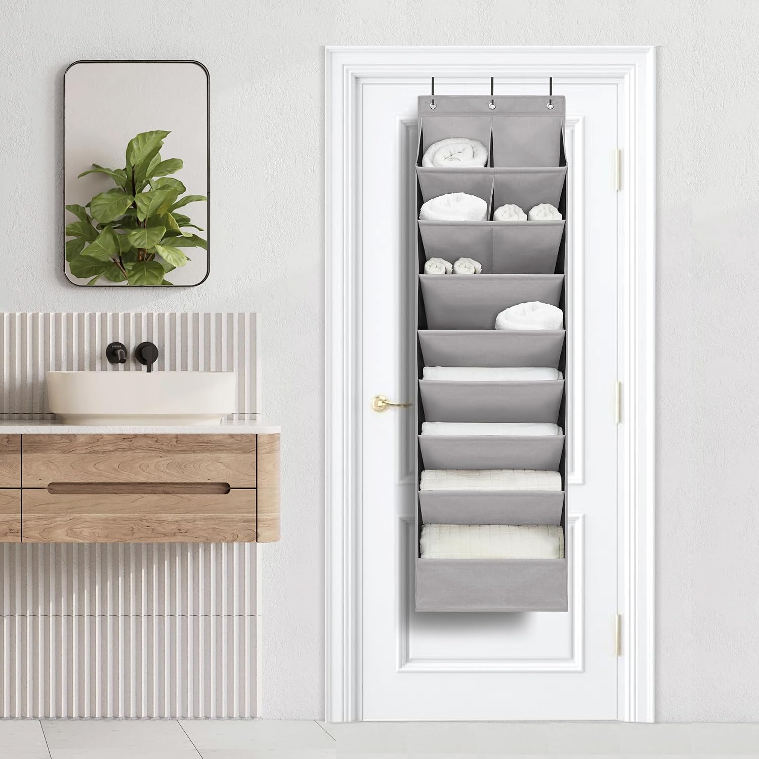 6 Pack Shoe Organizer with 6 Extra Large Pockets and 4 Large Pocket, Over the Door Sturdy Closet Storage Rack, Hanging Shoe Organizer for Shoes, Sneakers, Grey