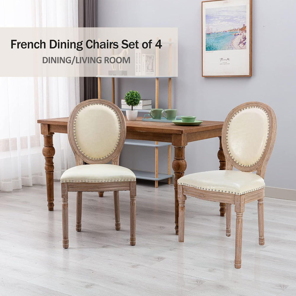 Nrizc French Country Dining Chairs Set of 4, Leather Farmhouse Dining Room Ch...