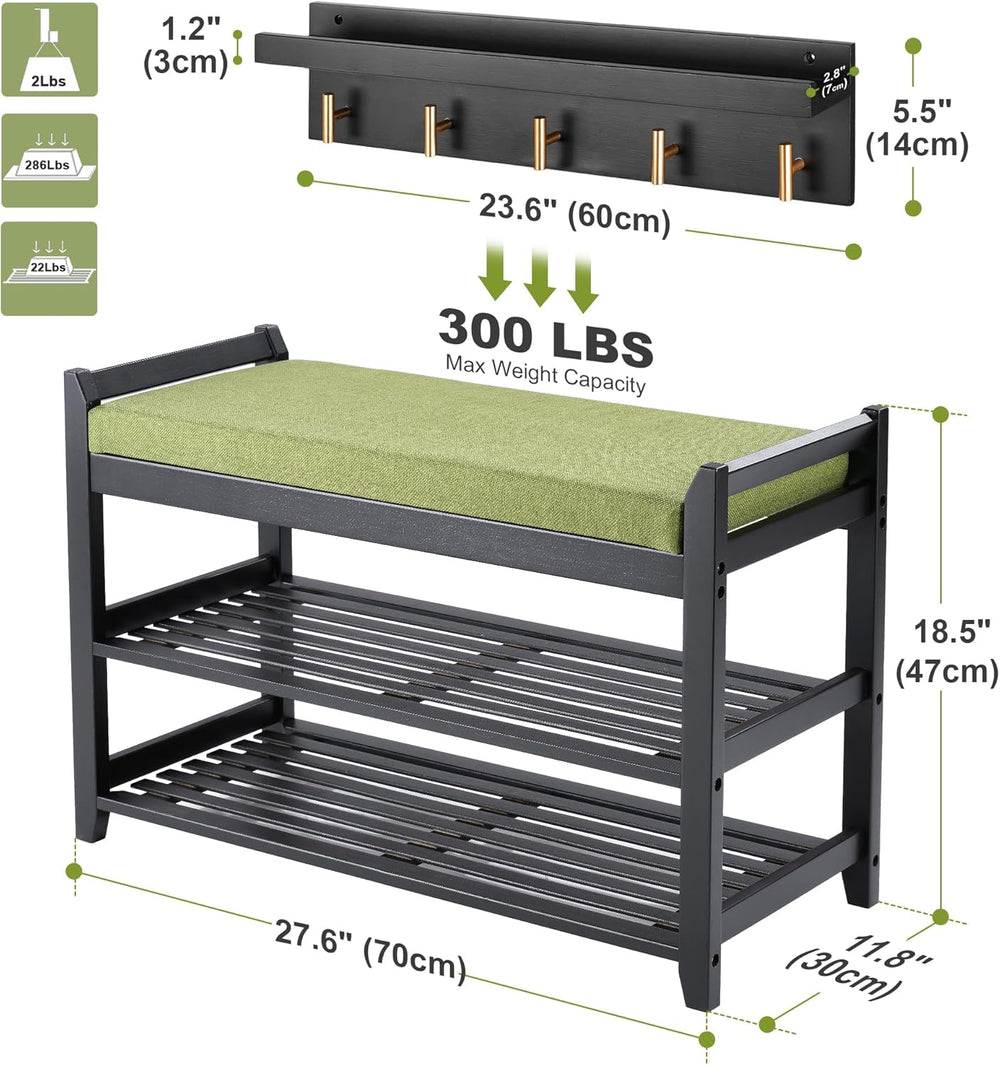 PETKABOO Shoe Rack for Front Door Entrance, 28” Entryway Bench with Coat Rack...