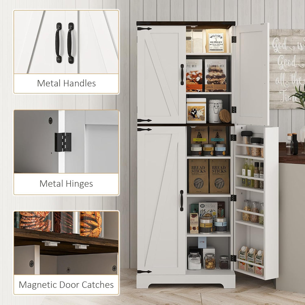 HOMCOM 64" Kitchen Pantry Cabinet with LED Motion Sensor Light, Farmhous...