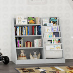 Gray 4 Tier Kids Wooden Bookshelf,Five Layer Sling Toddler Front Facing Bookcase,Baby Kids Storage Book Rack,Book and Toy Organizer Cabinet,Child Book Display Playroom Nursery Bedroom