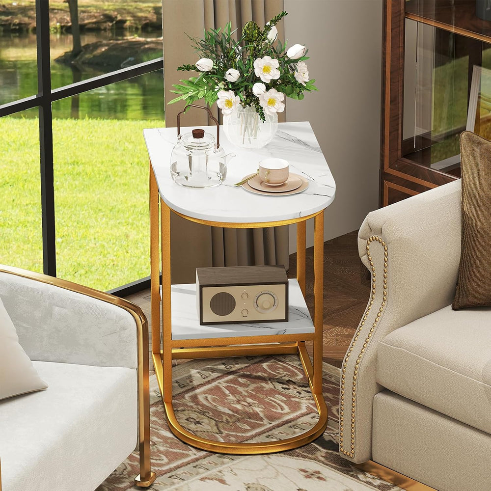 Giantex C Shaped End Table Set of 2, Modern Sofa Side Table with Faux Marble ...