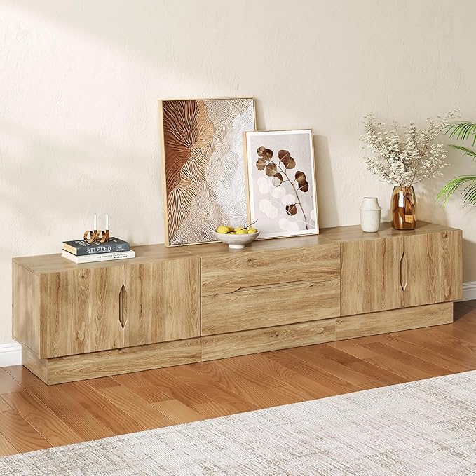 94.5" Wide Modern TV Stands for Living Room, Entertainment Center with Storage Cabinets and Drawers,Wooden TV Console with Groove Handle,Media Console for Bedroom,Dining Room,Natural