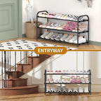 Hleelomi 3-Tier Metal Expandable Shoe Rack for Closet and Entryway Black | Adjustable Shoe Organizer for Closet,Living Room,Dorm,Garage,Fits Small Spaces, Apartments and Rentals