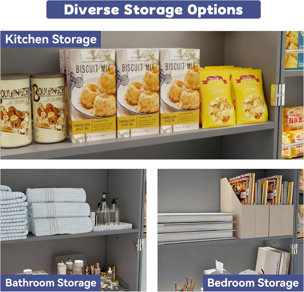 FJTJBSI 72" LED Kitchen Pantry Cabinet with 3 Drawers Farmhouse Tall Sto...