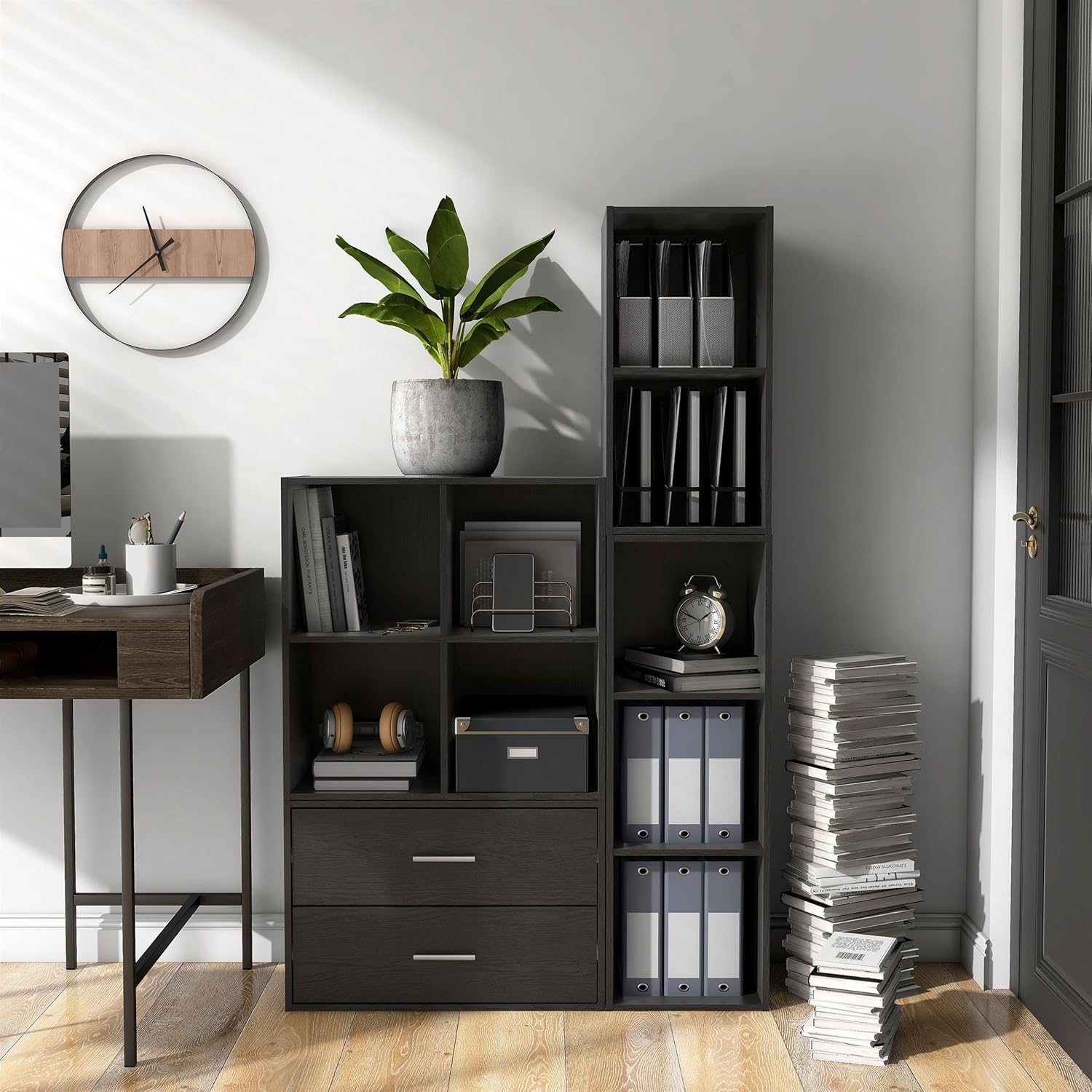 Homes: Inside + Out Apexa 4-Cube Storage Organizer Shelves, Stackable Wood Bookcase Fits Cubby Bins for Organization, Dorm Teen Room Decor & Home Office, Black