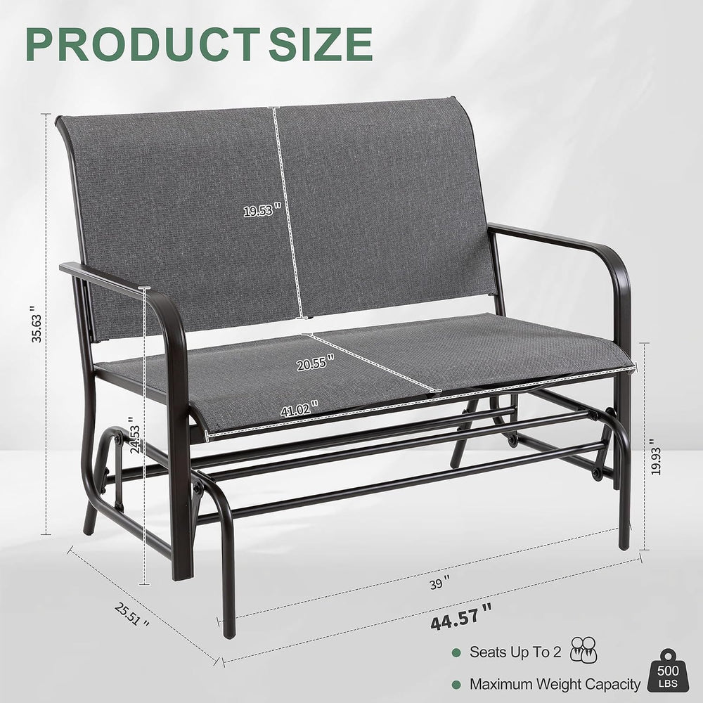 Shintenchi 2-Person Outdoor Glider Bench with Breathable Fabric, Steel Frame ...