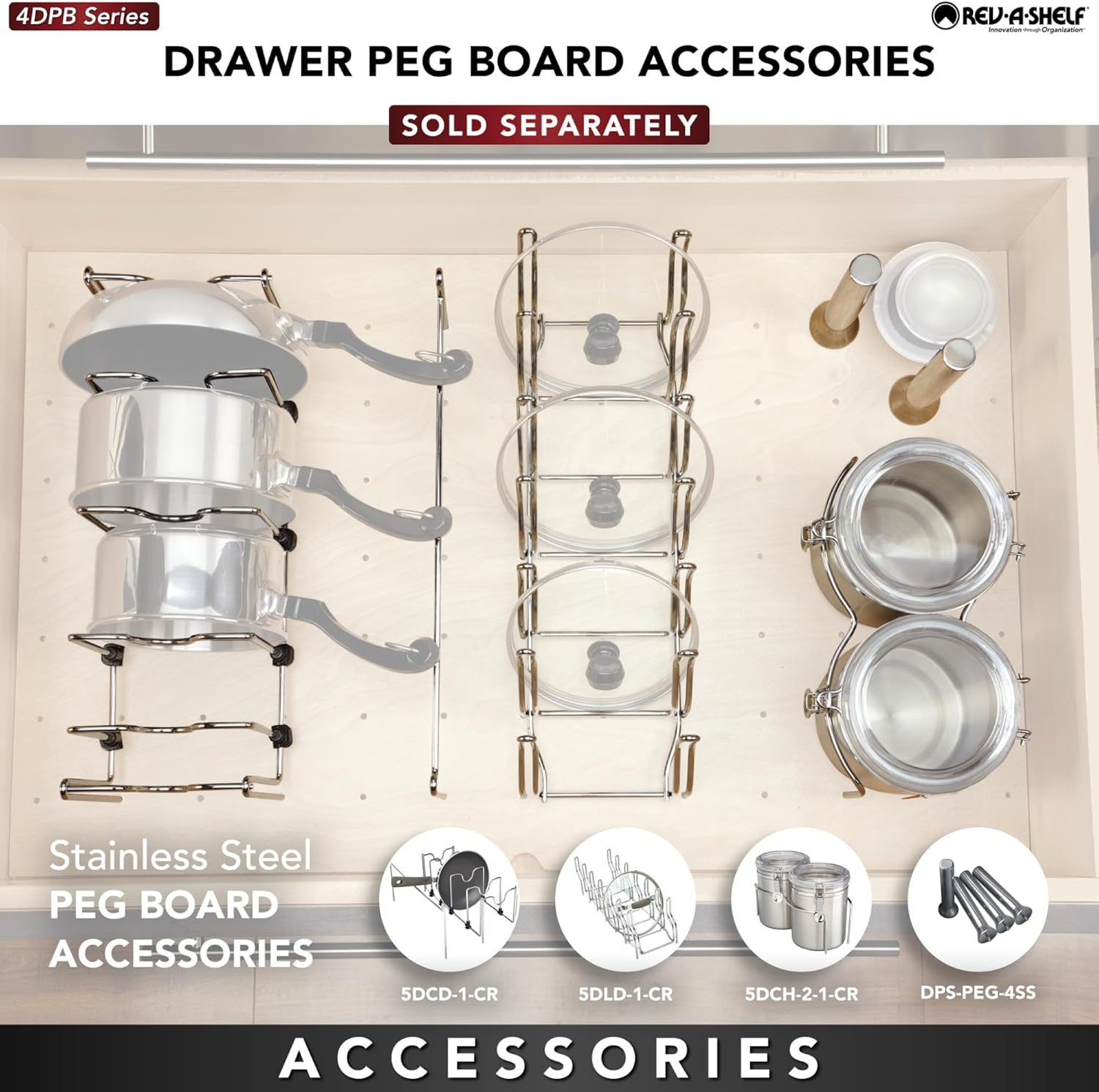 Rev-A-Shelf Pegboard Drawer Divider Organizer, Trim to Fit Wooden Kitchen Cabinet Storage Utensil, Pots & Dish Rack, 39" x 21", 4DPS-3921