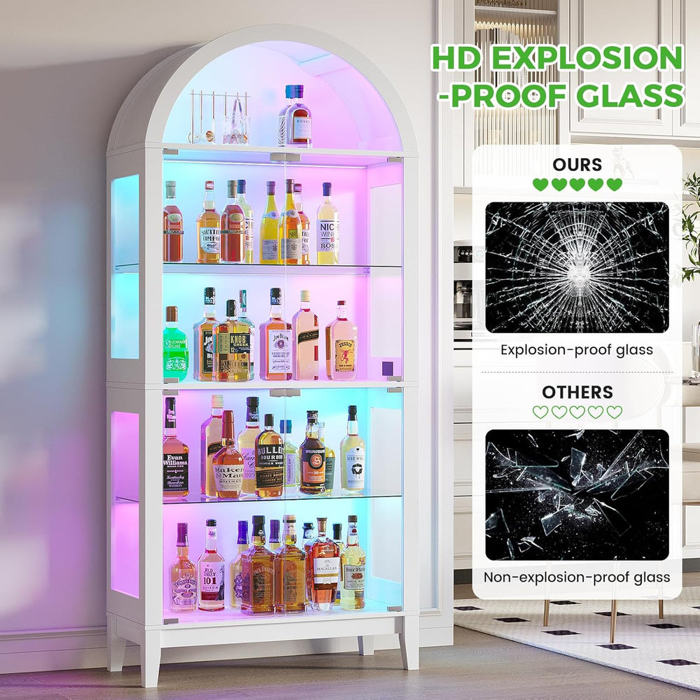 HNEBC Arched Display Case with RGB Lights, 69" Tall 5-Tier Tempered Glas...