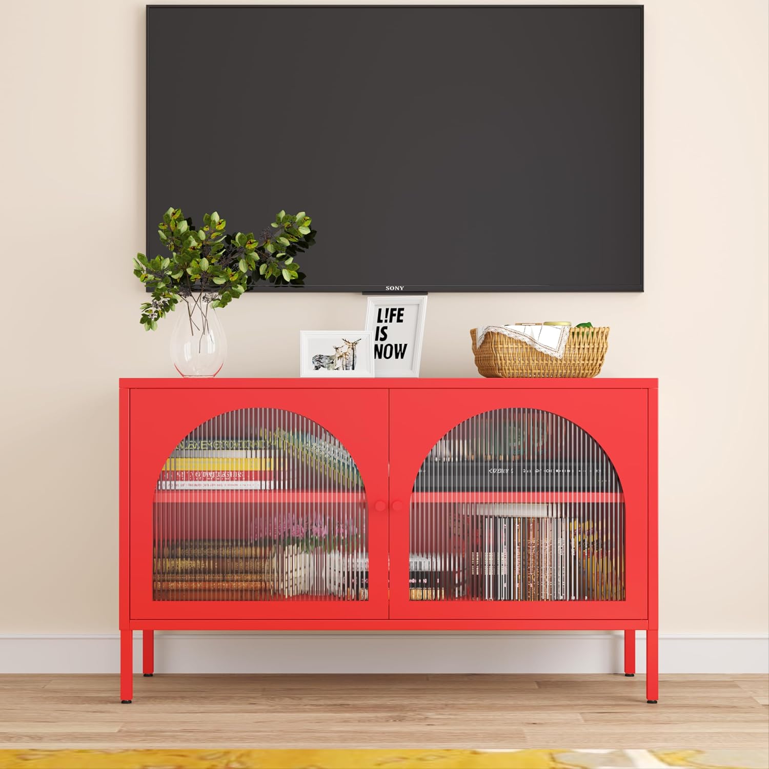 Metal Storage Cabinet with Doors and Shelves,2 Door TV Stand,Accent Cabinet，Metal Locker&Sideboard Buffet Cabinet&Bookshelf&Cupboard for Home,Office,Living Room