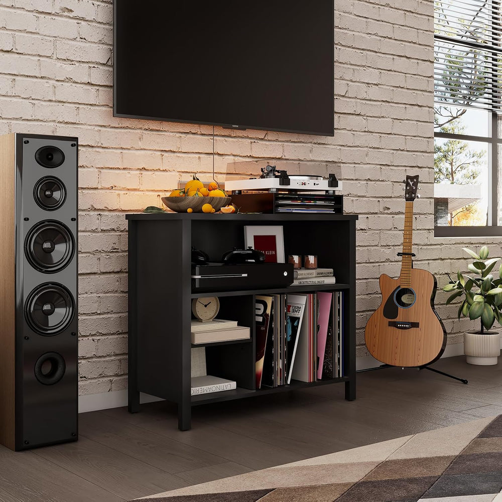 Record Player Stand, Turntable Stand with 4 Cabinet up to 220 Albums,Black | ...