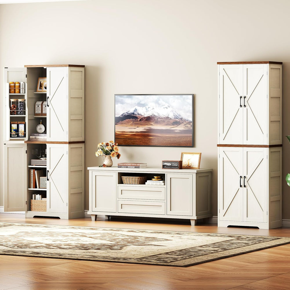 Yusong 72'' Farmhouse Kitchen Pantry Cabinet,Storage Cabinet with 4 D...