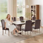 Upholstered Dining Chair Modern Stylish Parsons Kitchen Diner High Back with Silver Nailhead Trim & Wood Legs, Set of 2, PU Leather Dark Brown