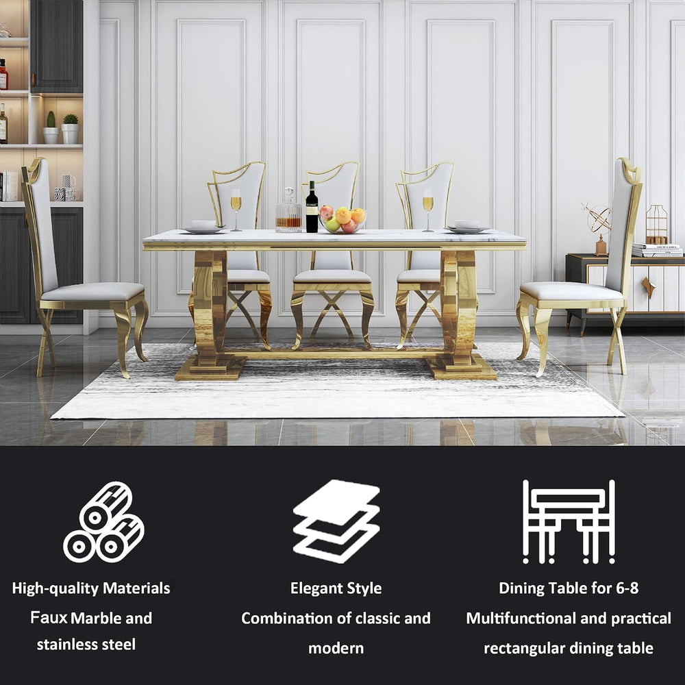 5 Pcs Dining Table Set, Kitchen and Dining Room Table Set for 4, 68" Rec...