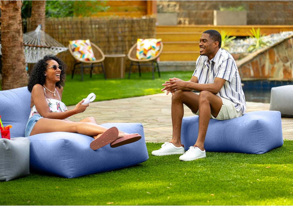 Jaxx Coza Ottoman - Large Outdoor Pouf & Footrest - Sunbrella, Ocean Blue