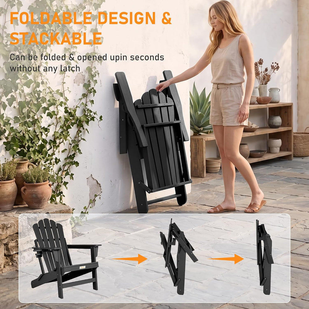 Oversized Folding Adirondack Chair 2PC, HDPE Fire Pit Chair W/400 LBS