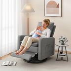 Swivel Glider Recliner for Adult Indoor Upholstered Lounge Nursery Chair Single Sofa with Side Pockets for Living Room Bedroom