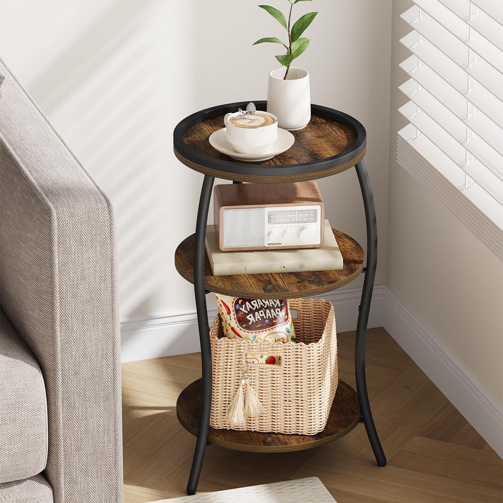 YINMIT Small Round Side Table, 3 Tier Slim Waist End Table with Anti-Tip Edge...