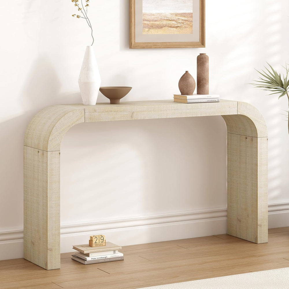 52" Wood Console Table with Curved Edge, Natural Texture, Perfect for En...