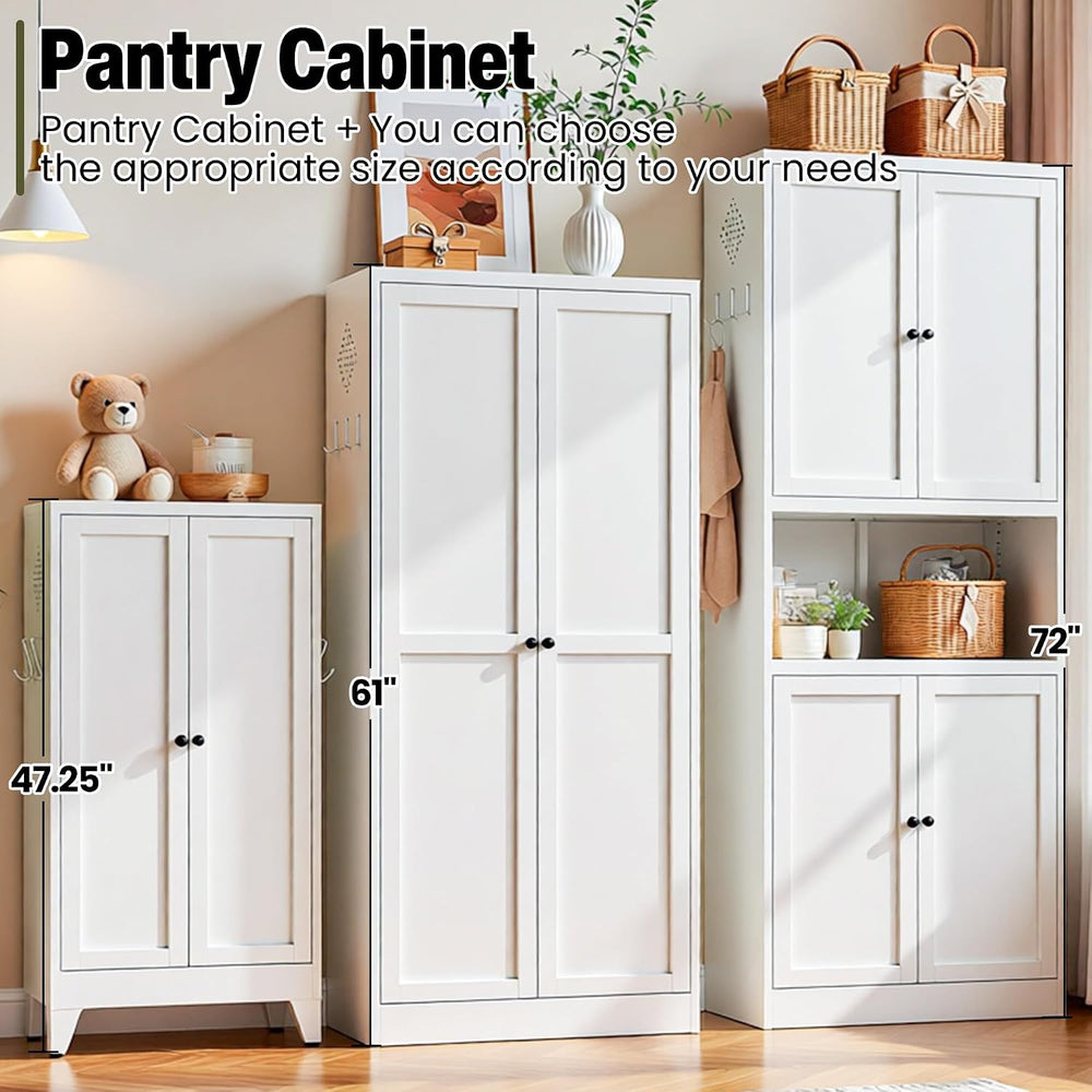 AQY Kitchen Pantry Cabinet,72" White Pantry Cabinet 3-Tier Adjustable Sh...