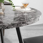 VECELO Small Round Dining Table Set for 2, Wood Tabletop with Strong Metal Frame, Modern Dinette with Chairs for Kitchen, Breakfast Nook Living Room, Faux Marbled & Grey