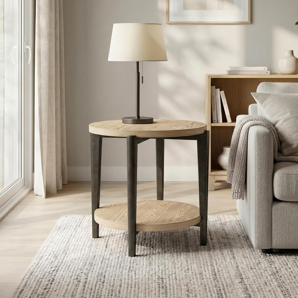 Furniture of America Onos Modern Solid Wood 26.6-inch Round End Table with Op...