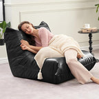 Hobestluk Giant Bean Bag Chair Lazy Floor Sofa, Memory Foam Fireside Sofa for Adults, Big Beanbag Faux Leather Armless Chair for Living Room Bedroom Dorm Office (Black, Single)